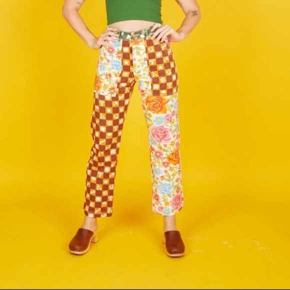 Big Bud Press Miss Matched Work Pants Lucky 7 and floral Medium - Picture 2 of 7